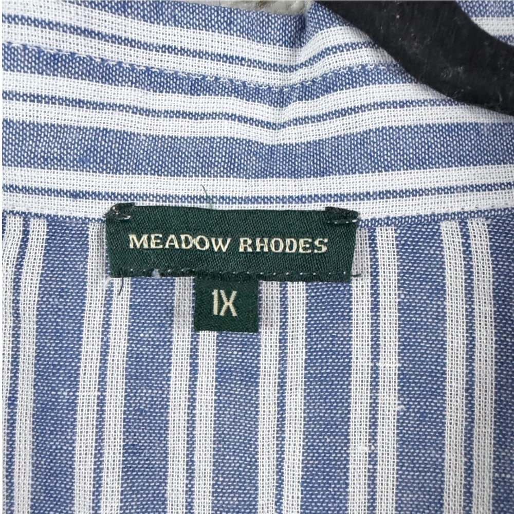 Anthropologie Meadow Rhodes Shirt Dress Size 1X Blue Stripe Puff Sleeve High-Low - Picture 3 of 9